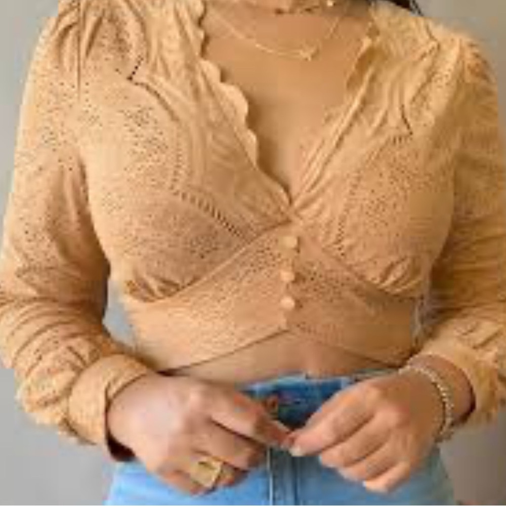Urban Romantics Women's Tan Eyelet Wrap Top